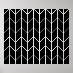 White Chevron Black Background Modern Chic Poster