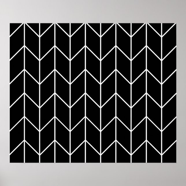White Chevron Black Background Modern Chic Poster (Front)