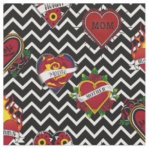 White Chevron Mom Tattoo Fabric