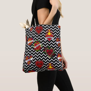 White Chevron Mom Tattoo Tote Bag