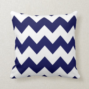 White Chevron Pattern on Navy Blue Throw Pillow