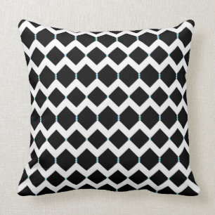 White Chevrons on Black with Blue Polka Dots Throw Pillow