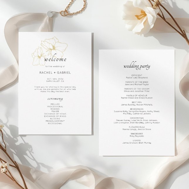 White | Chic Faux Gold Floral Wedding  Program (Creator Uploaded)