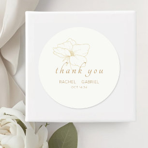 White   Chic Faux Gold Modern Floral Wedding  Classic Round Sticker