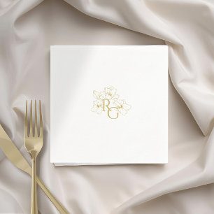 White   Chic Faux Gold Monogram Wedding  Napkin