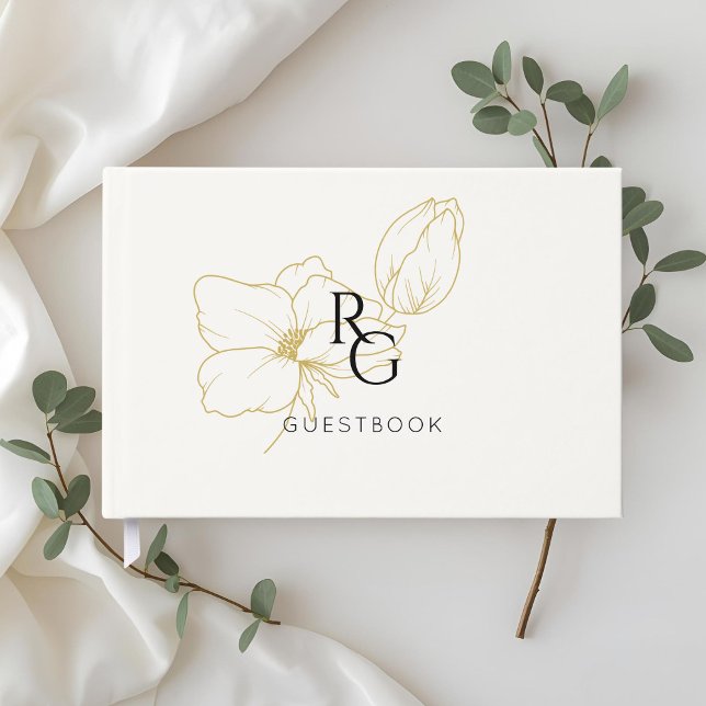White | Chic Floral Monogram Wedding  Guest Book (Creator Uploaded)