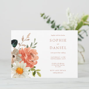 White Chic Floral Watercolor Wedding Invitation