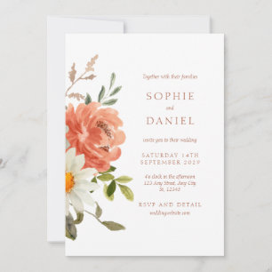 White Chic Floral Watercolor Wedding Invitation