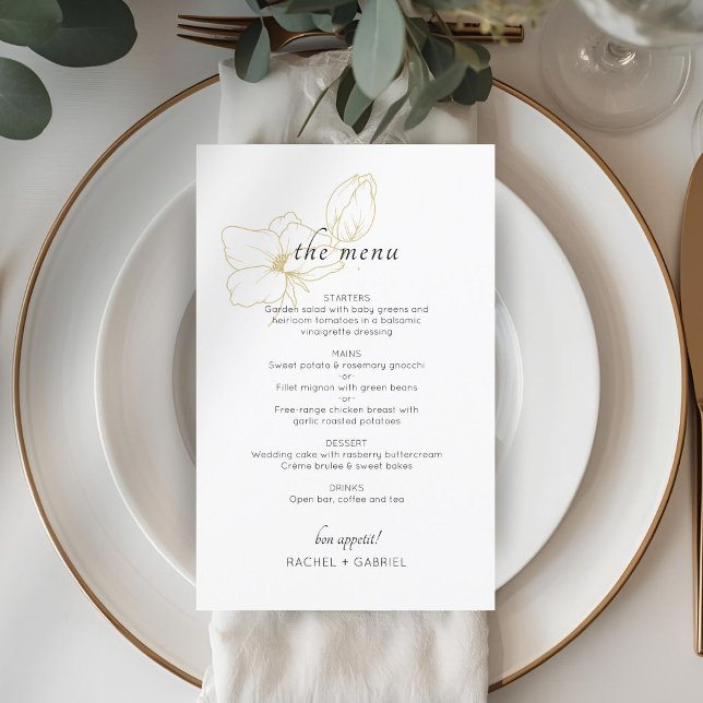 White | Chic Floral Wedding Flat Menu (Creator Uploaded)