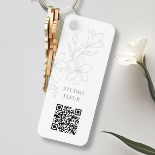 White   Chic Minimal Floral QR code Keychain