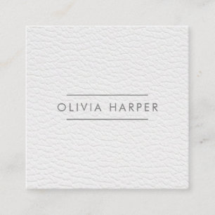 White Chic   Minimal Leather Look Square Business Card
