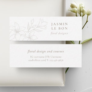 White Chic Minimalist Flower Mini Business Card