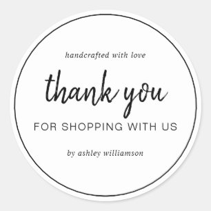White Chic Script Thank You For Shopping Classic Round Sticker
