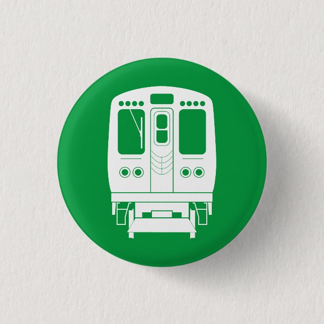 White Chicago “L” Profile on Green Background 1 Inch Round Button (Front)