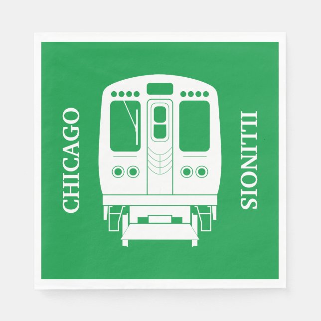 White Chicago “L” Profile on Green Background Napkin (Front)
