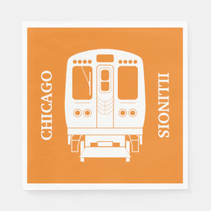 White Chicago “L” Profile on Orange Background Napkin