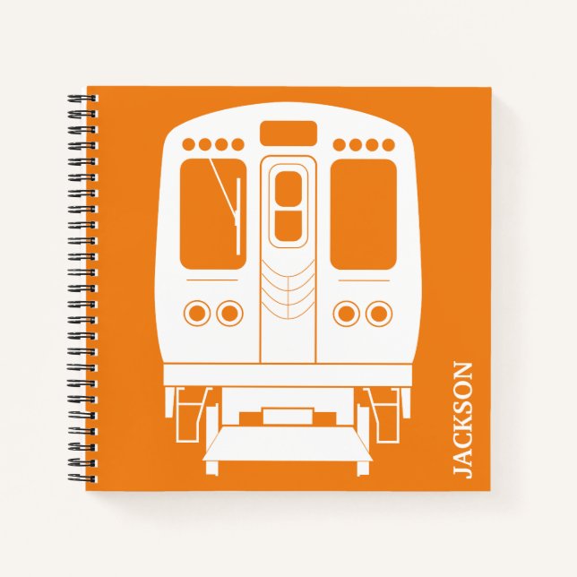 White Chicago “L” Profile on Orange Background Notebook (Front)