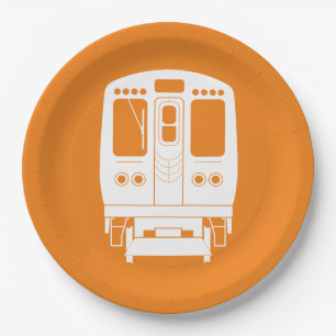 White Chicago “L” Profile on Orange Background Paper Plate