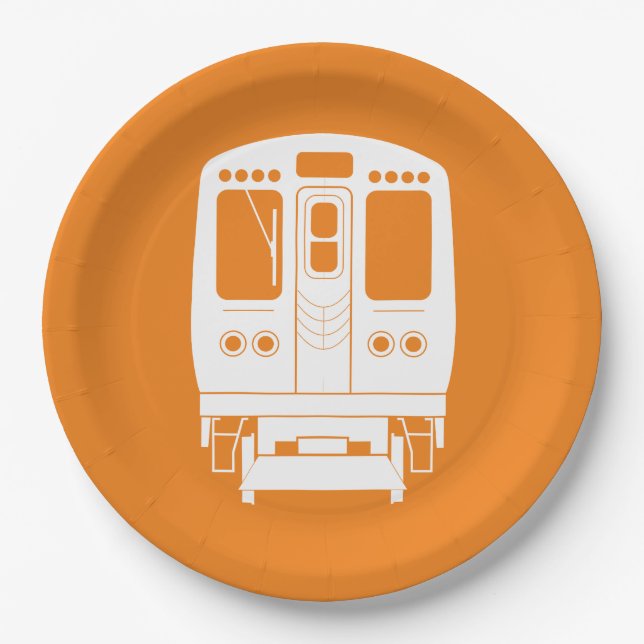 White Chicago “L” Profile on Orange Background Paper Plate (Front)
