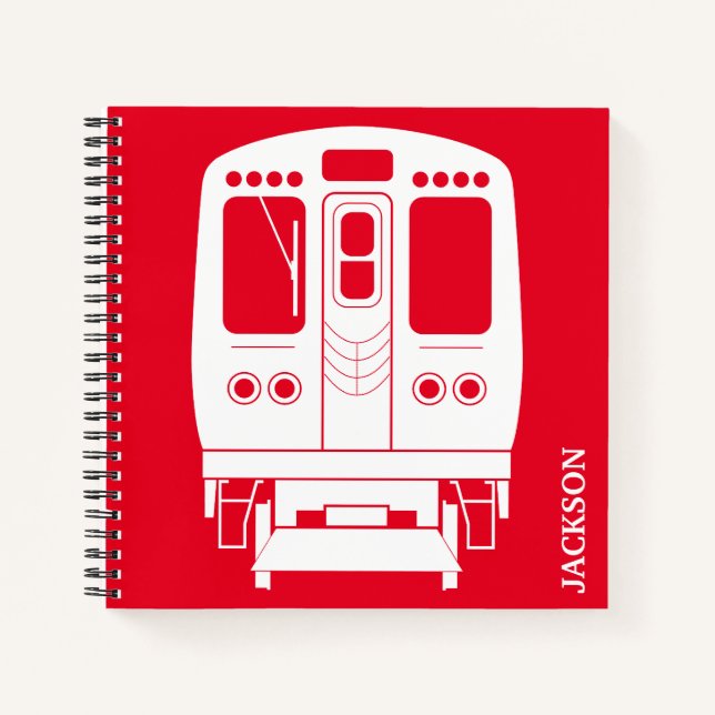 White Chicago “L” Profile on Red Background Notebook (Front)