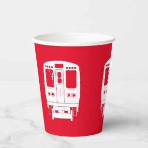 White Chicago “L” Profile on Red Background Paper Cups