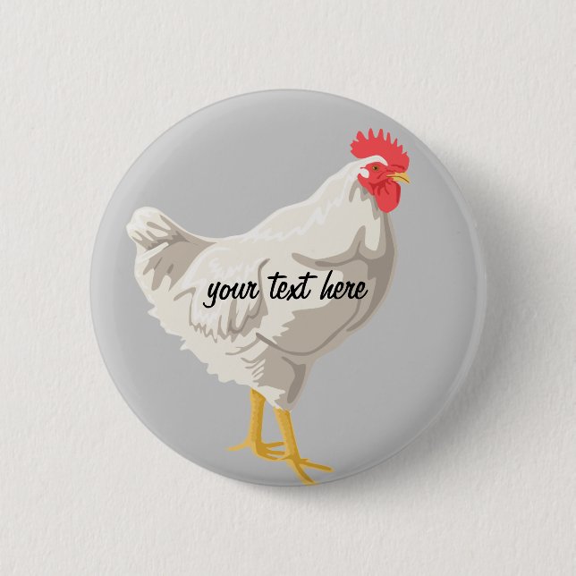 White Chicken 2 Inch Round Button (Front)
