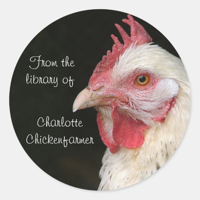 White chicken bookplate sticker (Front)