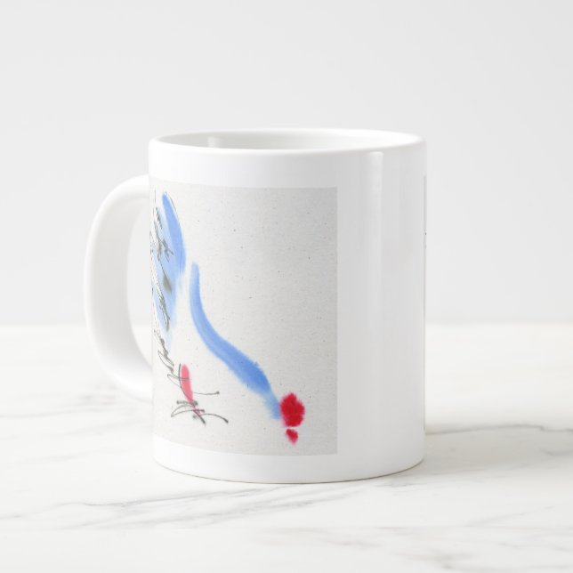 White chicken. Calligraphy and watercolor Large Coffee Mug (Front Left)