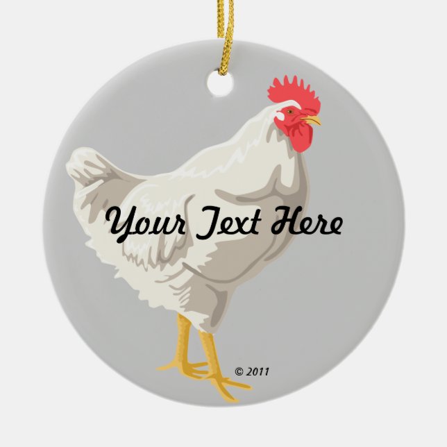 White Chicken Ceramic Ornament (Front)