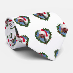 White Chicken in Heart Wreath Christmas Tie