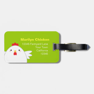 White Chicken on Green Personalizable Luggage Tag