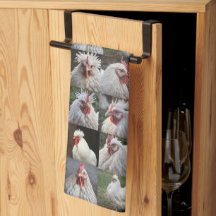 White Chicken Photo Collage, Kitchen Towel