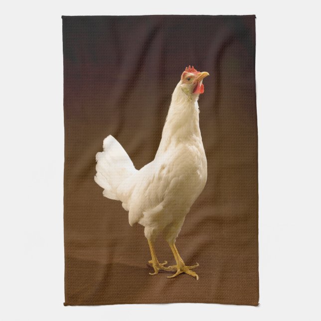 White Chicken Rooster Hen Kitchen Towel (Vertical)