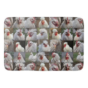 White Chickens Photo Collage, Bath Mat