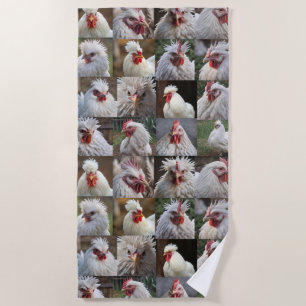 White Chickens Photo Collage, Beach Towel