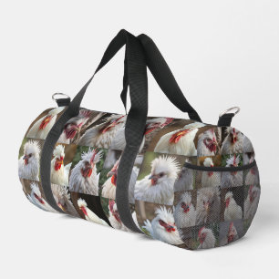 White Chickens Photo Collage, Duffle Bag