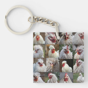 White Chickens Photo Collage, Keychain