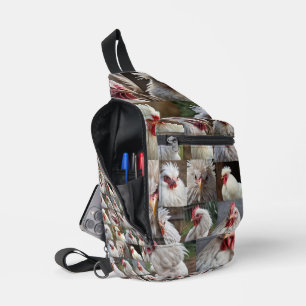 White Chickens Photo Collage, Sling Bag