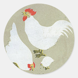 White Chickens Vintage Japanese Silk Label