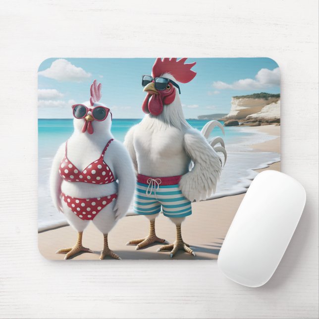 White Chickens Wearing Swimsuits Mouse Pad (With Mouse)