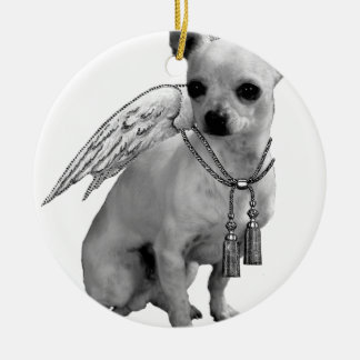 White Chihuahua Angel Wings Ceramic Ornament