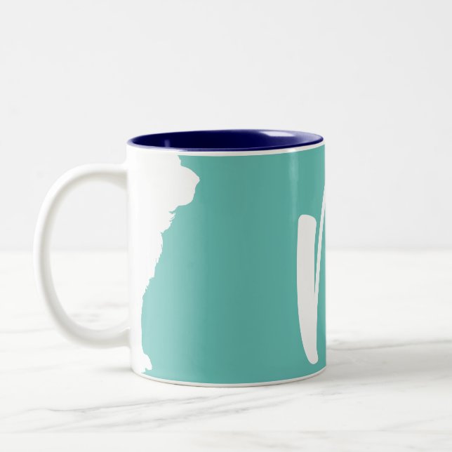 White Chinese Dog Year Birthday Monogram M3 Two-Tone Coffee Mug (Left)