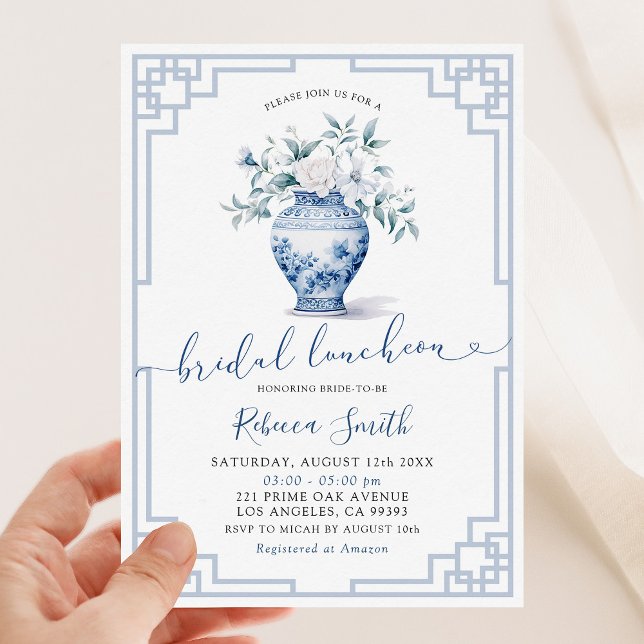 White Chinoiserie Ginger Jar Bridal Luncheon Invitation (Creator Uploaded)