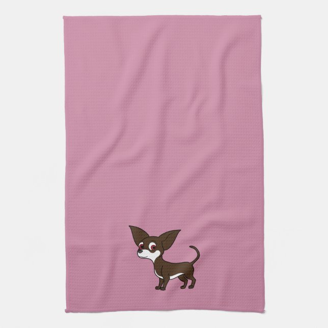 White & Chocolate Chihuahua with Short Hair Kitchen Towel (Vertical)