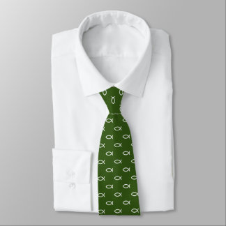 White Christian Fish Symbol Pattern | Green Tie