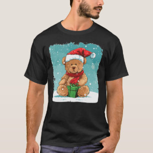 White Christmas and funny Teddy Bear with Santa Cl T-Shirt