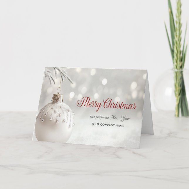 White Christmas Ball Branch Greeting Holiday Card (Front)