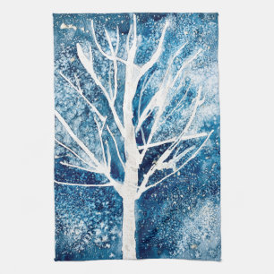 White Christmas birch tree snow Kitchen Towel