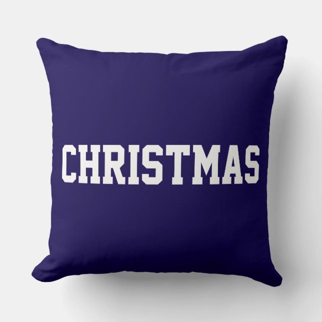 White CHRISTMAS Bold Text On Deep Navy Blue Throw Pillow (Front)