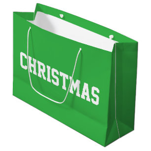 White CHRISTMAS Bold Text On Festive Bright Green Large Gift Bag
